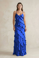 Spaghetti Straps Sheath Stain Ruffled Bridesmaid Dress in Royal Blue - KissProm Bridesmaid Dresses