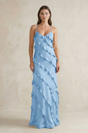 Spaghetti Straps Sheath Stain Ruffled Bridesmaid Dress in Sky Blue - KissProm Bridesmaid Dresses