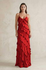 Spaghetti Straps Sheath Stain Ruffled Bridesmaid Dress in Spice - KissProm Bridesmaid Dresses