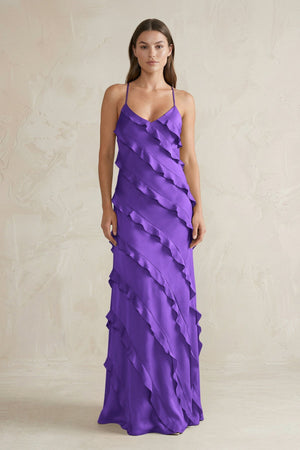 Spaghetti Straps Sheath Stain Ruffled Bridesmaid Dress in Tahiti - KissProm Bridesmaid Dresses