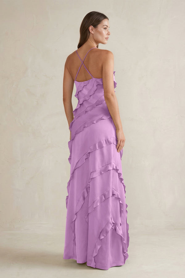 Spaghetti Straps Sheath Stain Ruffled Bridesmaid Dress in Vintage Mauve - KissProm Bridesmaid Dresses