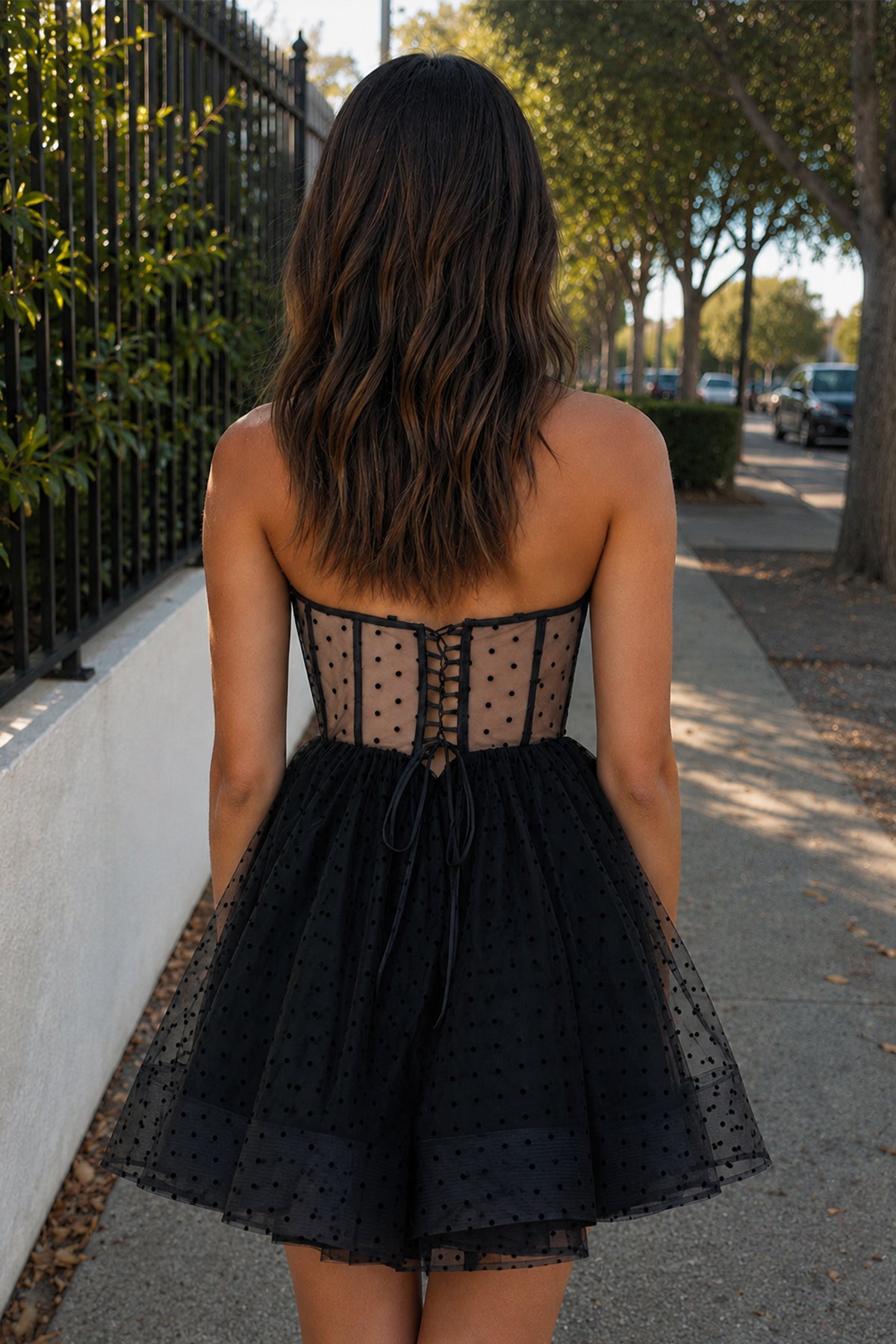 KissProm A-Line Dotted Tulle Corset Short Homecoming Dress, Black / 14