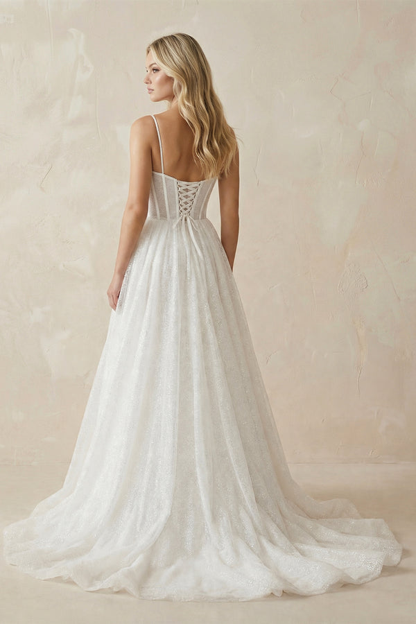 Spaghetti Straps Sparkly Bohemian Wedding Dress-Wedding Dresses by KissProm | Available at KissProm