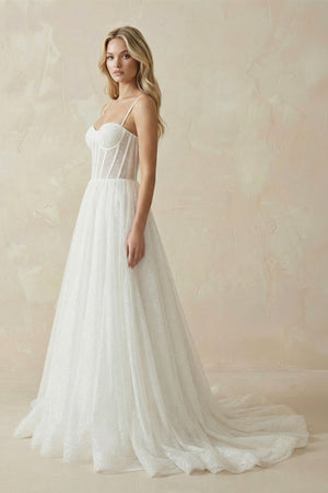 Spaghetti Straps Sparkly Bohemian Wedding Dress-Wedding Dresses by KissProm | Available at KissProm