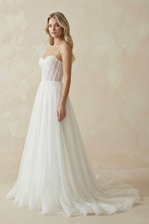 Spaghetti Straps Sparkly Bohemian Wedding Dress-Wedding Dresses by KissProm | Available at KissProm
