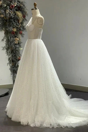 Spaghetti Straps Sparkly Bohemian Wedding Dress