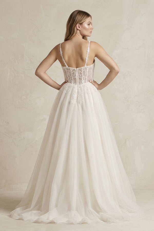 Spaghetti Straps Tulle A - Line Wedding Dress in Ivory - KissProm Wedding Dresses