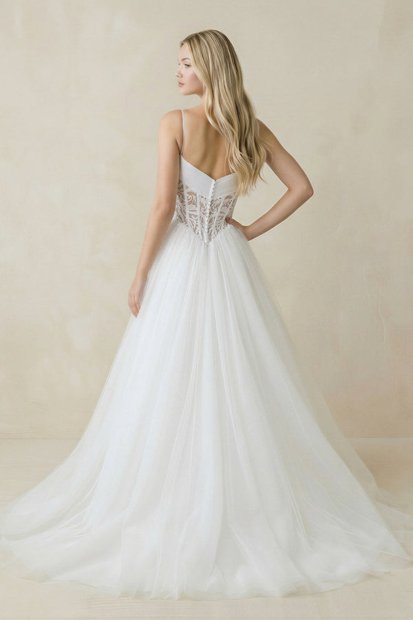 Spaghetti Straps Tulle Ball - Gown Corset Wedding Dress in White - KissProm Wedding Dresses