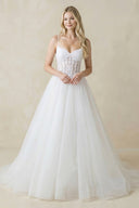 Spaghetti Straps Tulle Ball - Gown Corset Wedding Dress in White - KissProm Wedding Dresses
