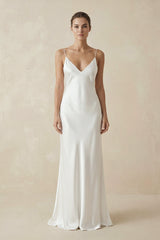 Spaghetti Straps V-neck Simple Beach Wedding Dress– Wedding Dresses by KissProm | Available at KissProm
