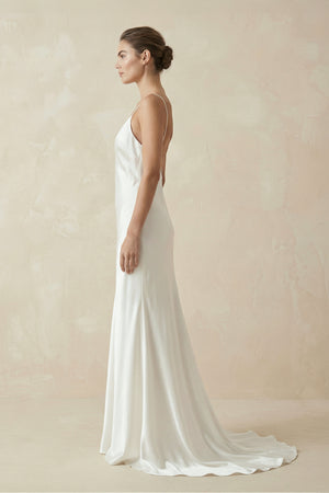 Spaghetti Straps V-neck Simple Beach Wedding Dress