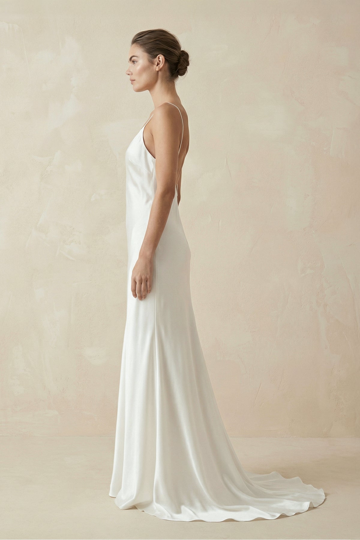 Spaghetti Straps V-neck Simple Beach Wedding Dress, Diamond White / 8