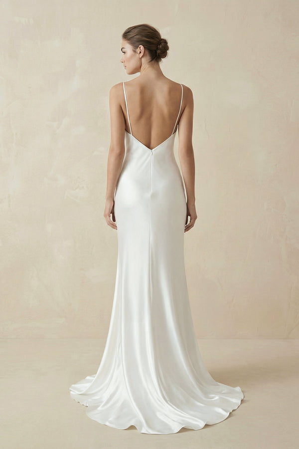 Spaghetti Straps V-neck Simple Beach Wedding Dress– Wedding Dresses by KissProm | Available at KissProm