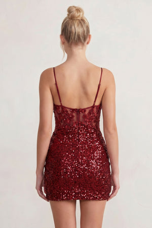 Burgundy Sparkle Appliques Sequin Bodycon Lilac Mini Party Dresses - KissProm