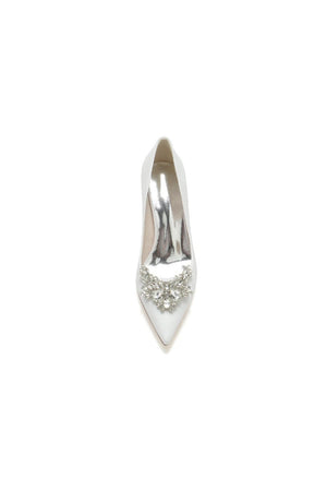 Sparkle Pointed Toe Glitter Chunky Heels With Rhinestone - KissProm