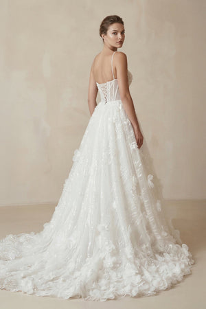 Sparkly 3D Flower Sequins Corset Wedding Dress in White - KissProm Wedding Dresses
