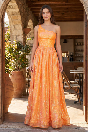 A-Line One Shoulder Sequins Prom Dress with Pockets - KISSPROM PROM DRESSES