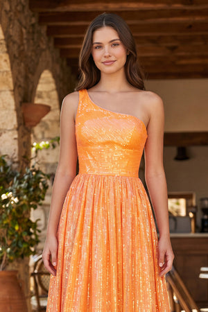 A-Line One Shoulder Sequins Prom Dress with Pockets - KISSPROM PROM DRESSES