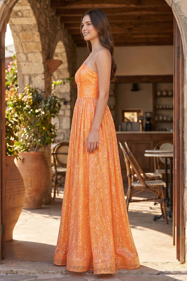 A-Line One Shoulder Sequins Prom Dress with Pockets - KISSPROM PROM DRESSES