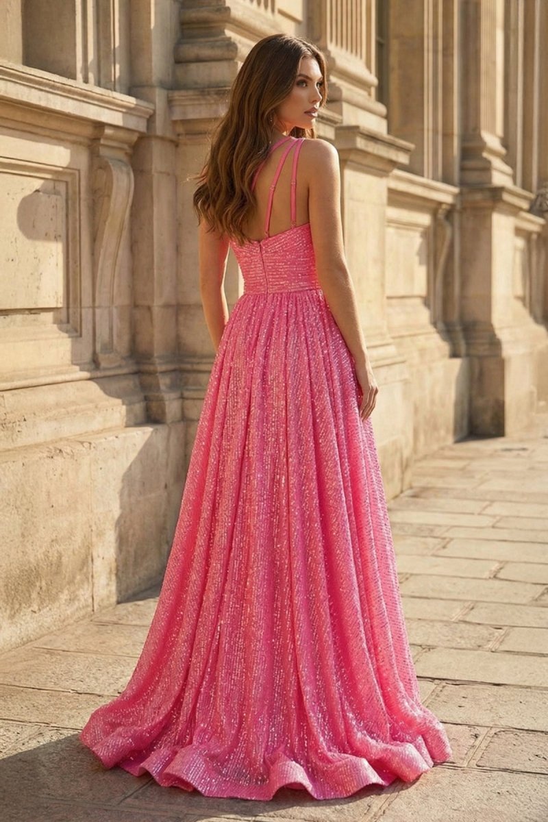 A-Line One Shoulder Sequins Prom Dress with Pockets - KISSPROM PROM DRESSES