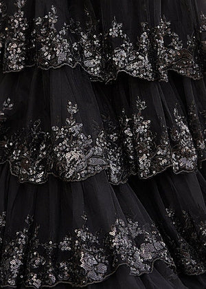 KissProm- Sheath One Shoulder Tiered Lace Long Prom Dress