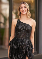 Livia |Sheath One Shoulder Tiered Lace Long Prom Dress - KissProm