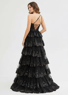 Livia |Sheath One Shoulder Tiered Lace Long Prom Dress - KissProm