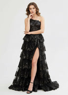 Livia |Sheath One Shoulder Tiered Lace Long Prom Dress - KissProm