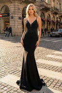 Mermaid Spaghetti Straps Beaded Satin Prom Dress – Prom Dress by KissProm | Available at KissProm
