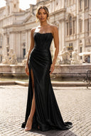 Sheath Strapless Corset Satin Prom Dress with Slit - KISSPROM PROM DRESSES