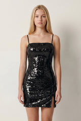 Sparkly Black Sheath Spaghetti Straps Sequin Mini Party Dress | KISSPROM