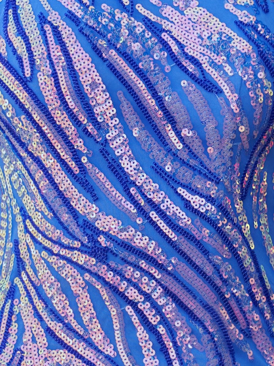Sparkly Blue One Shoulder Sequins Mini Party Dresses with Fringes Blue / 12 Sparkly Blue One Shoulder Sequins Mini Party Dresses with Fringes Blue / 12