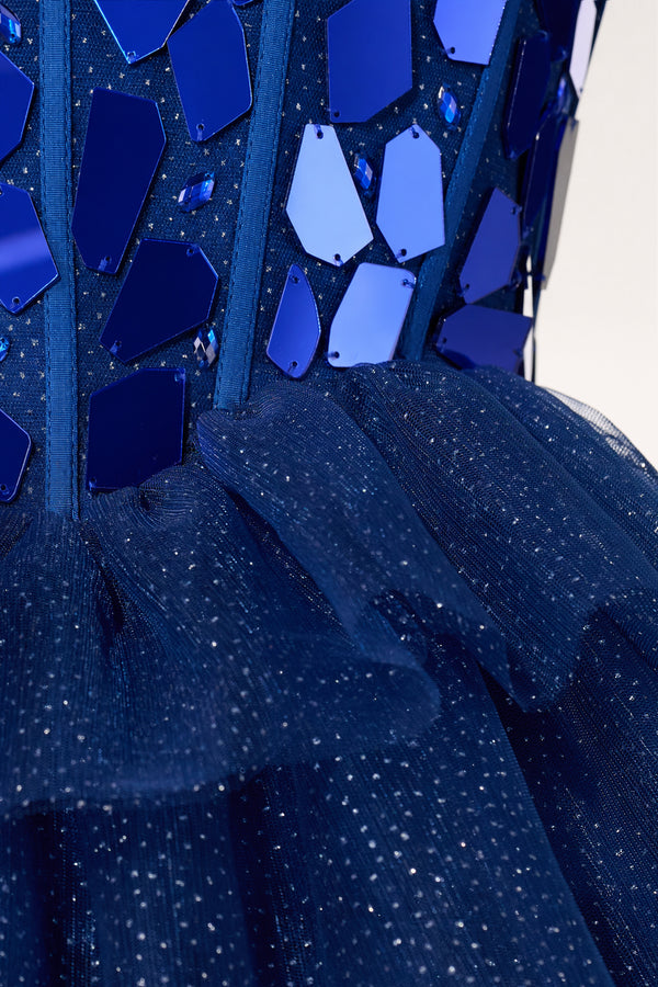 Sparkly Blue Sweetheart A-Line Tulle Tiered Homecoming Dress- KissProm