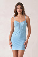 Sky Blue Bodycon Spaghetti Straps Homecoming Dress - KISSPROM