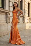 Sparkly Orange Sequins Mermaid Long Prom Dress – Dresses by KissProm | Available at KissProm