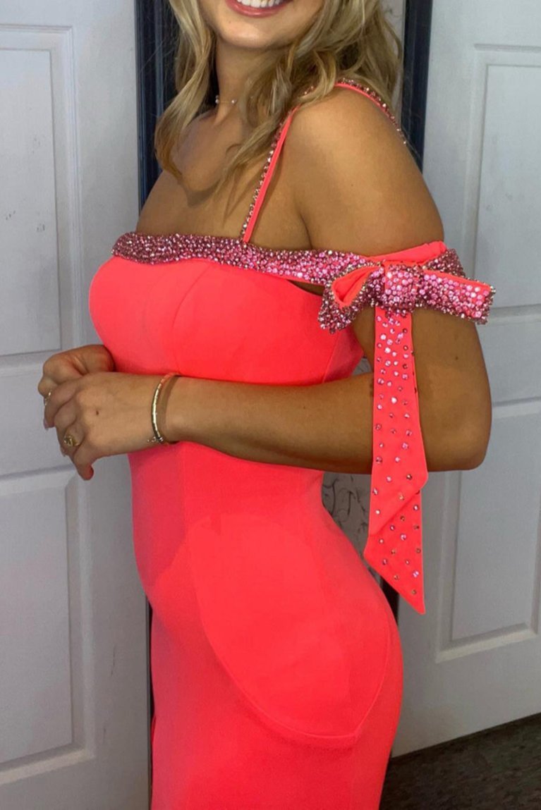 Louise | Coral Mermaid One Shoulder Beaded Long Prom Dress with Slit - KissProm