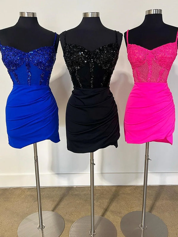 Heahter | Sparkly Black Corset Sequin Tight Homecoming Dress