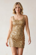 Sparkly Golden Bodycon Spagehetti Straps Sequins Lace-up Back Homecoming Dress