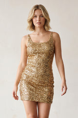 Sparkly Golden Bodycon Spagehetti Straps Sequins Lace-up Back Homecoming Dress