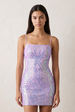Sparkly Lavender Sequin Backless Bodycon Mini Party Dresses - KissProm