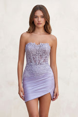 Lilac Sparkly Lilac Beaded Appliques Tight Short Homecoming Dress - KISSPROM