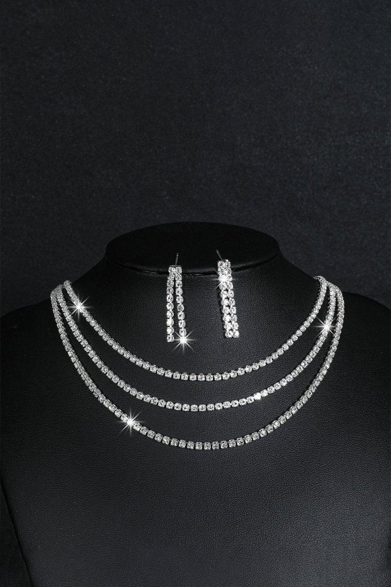 Sparkly Multilayer Thin Rhinestone Necklace And Earrings Set - KissProm