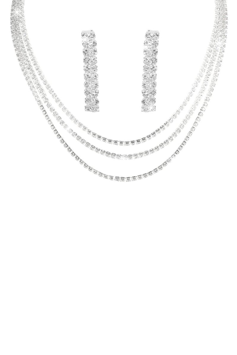 Sparkly Multilayer Thin Rhinestone Necklace And Earrings Set - KissProm