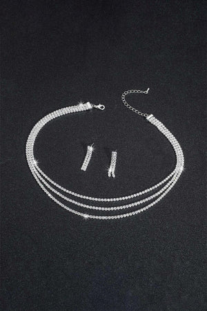 Sparkly Multilayer Thin Rhinestone Necklace And Earrings Set - KissProm