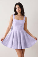 Lavender Sparkly Square Neck A-Line Sequin Ruched Homecoming Dress with Bow | KISSPROM