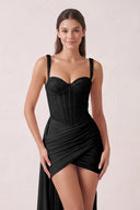 Black Sparkly Sweetheart Corset Bodycon Tulle Homecoming Dress with Ribbon (3) | KISSPROM