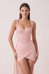 Pink Sparkly Sweetheart Corset Bodycon Tulle Homecoming Dress with Ribbon (3) | KISSPROM