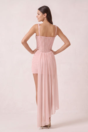 Pink Sparkly Sweetheart Corset Bodycon Tulle Homecoming Dress with Ribbon (2) | KISSPROM