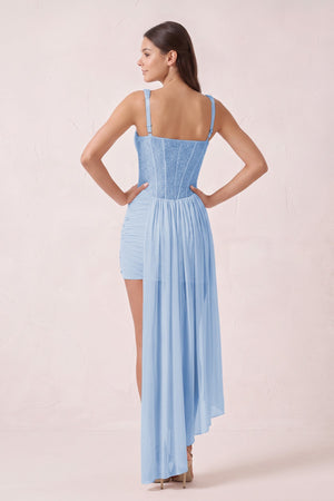 Sky Blue Sparkly Sweetheart Corset Bodycon Tulle Homecoming Dress with Ribbon (2) | KISSPROM