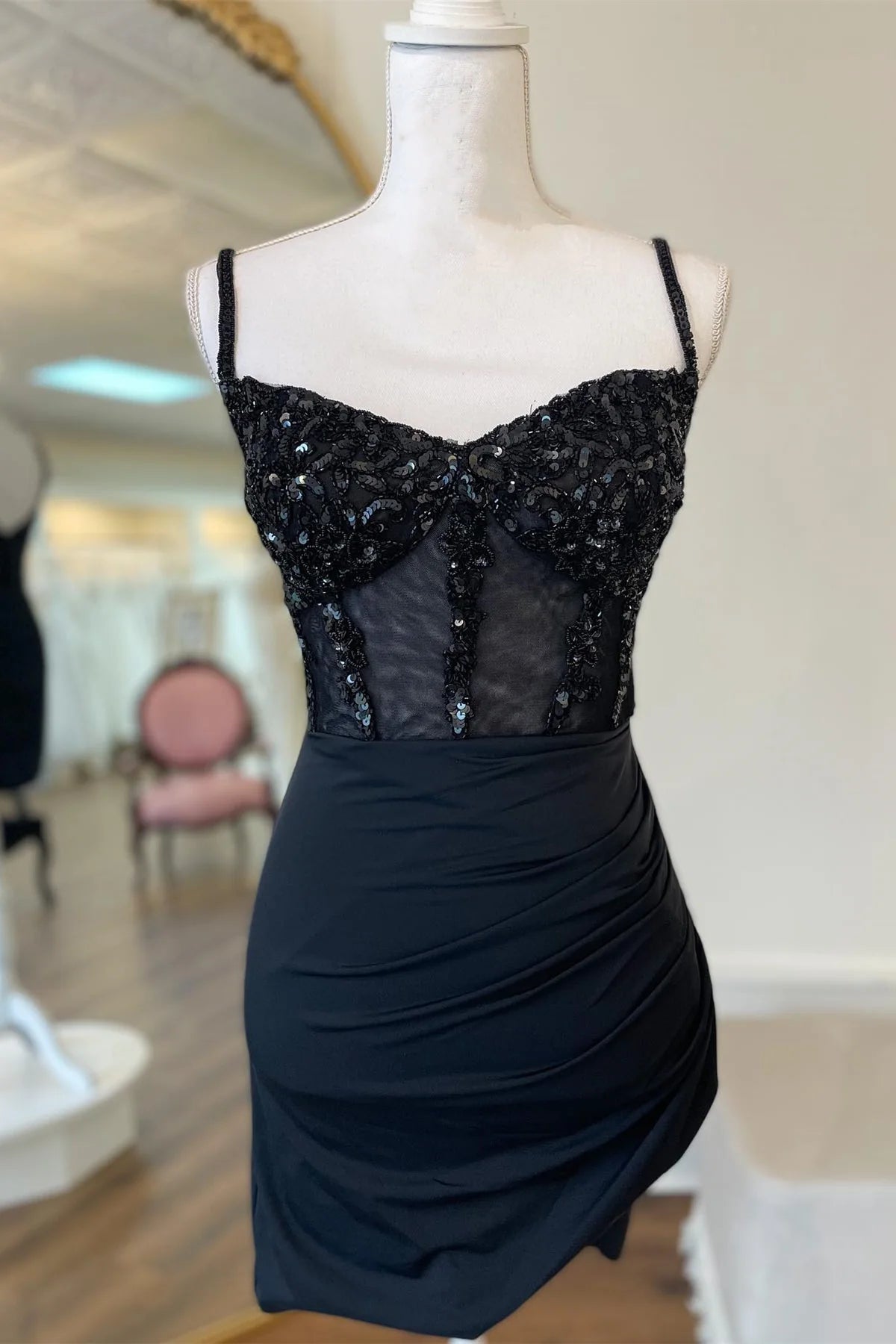 Sparkly Black Corset Sequin Tight Homecoming Dress